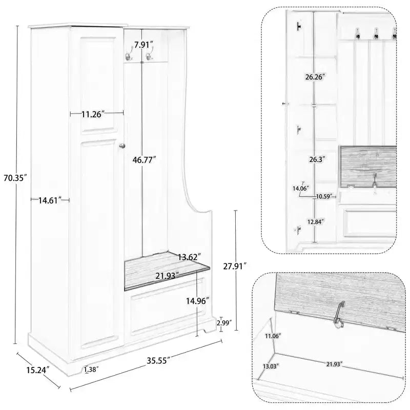 Hall Tree with Flip-Up Bench, Coat Rack with Shoe Cabinet and Adjustable Shelves, Black