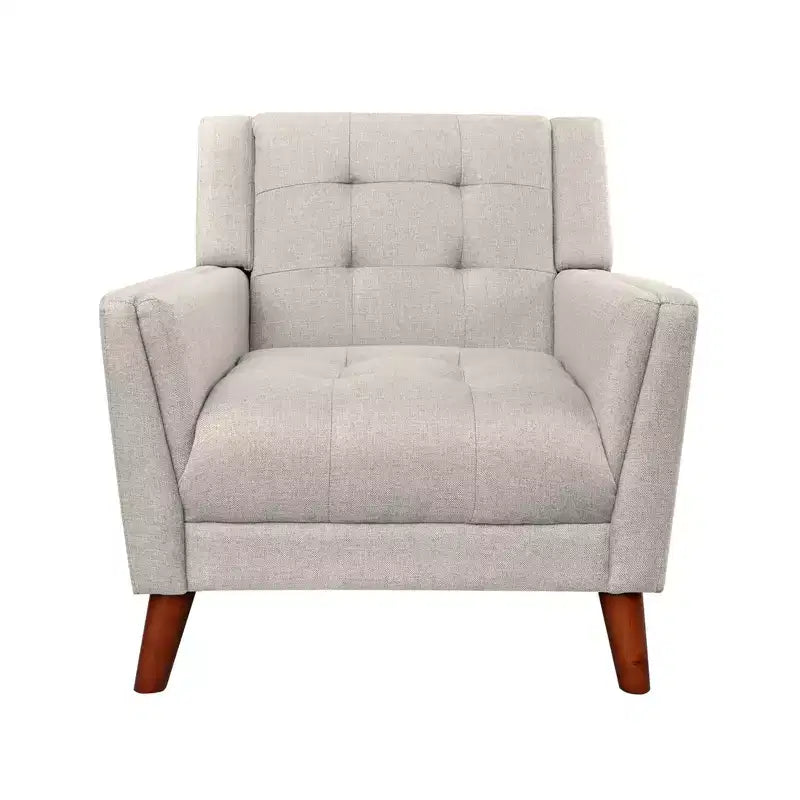 Button-Tufted Upholstered Accent Armchair with Wooden Tapered Legs, Beige, 300 lbs Capacity