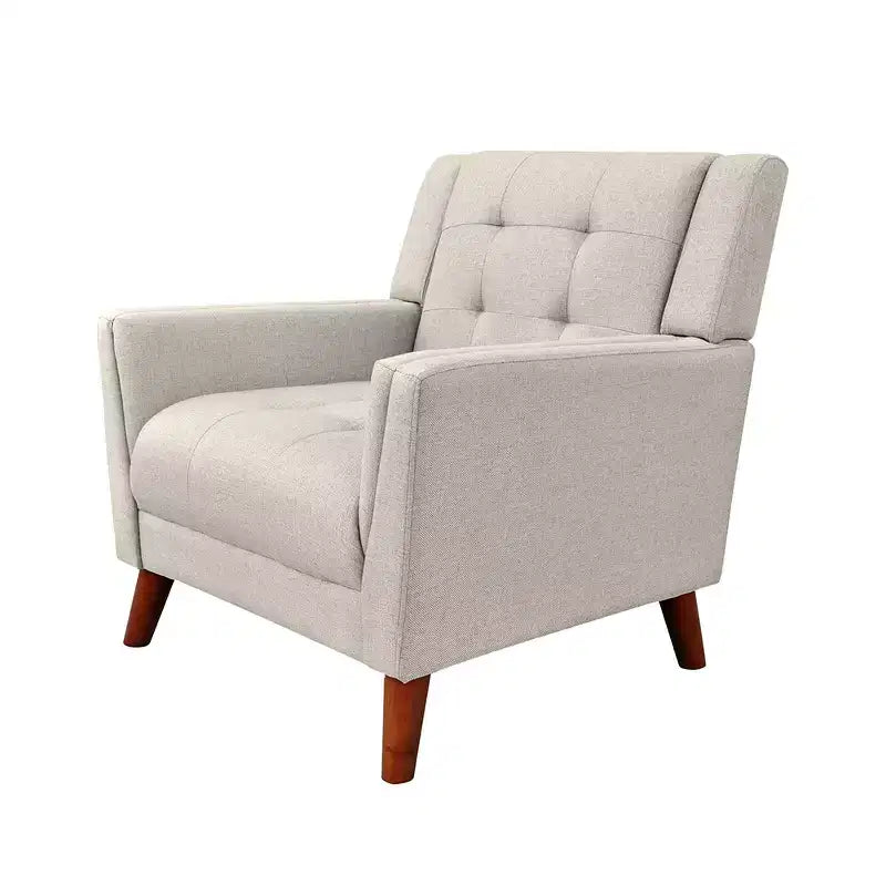 Button-Tufted Upholstered Accent Armchair with Wooden Tapered Legs, Beige, 300 lbs Capacity