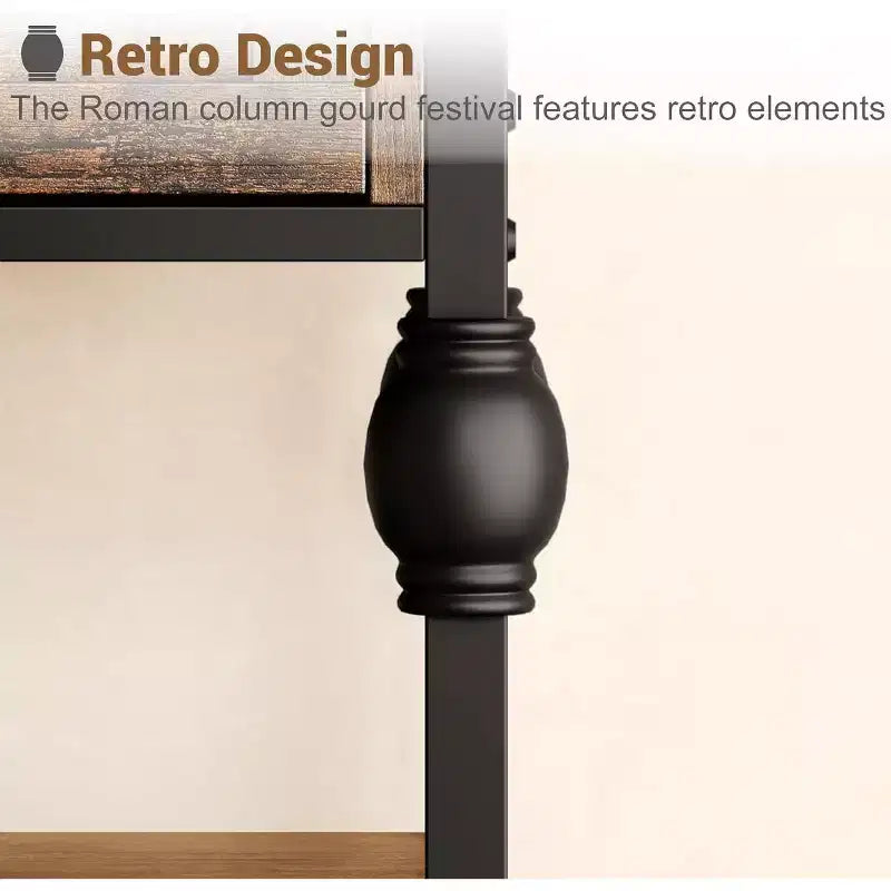 53-Inch Industrial Console Sofa Table with 3 Drawers and 3-Tier Shelves, Roman Column Design