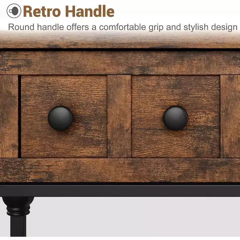 53-Inch Industrial Console Sofa Table with 3 Drawers and 3-Tier Shelves, Roman Column Design