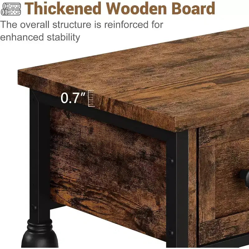 53-Inch Industrial Console Sofa Table with 3 Drawers and 3-Tier Shelves, Roman Column Design
