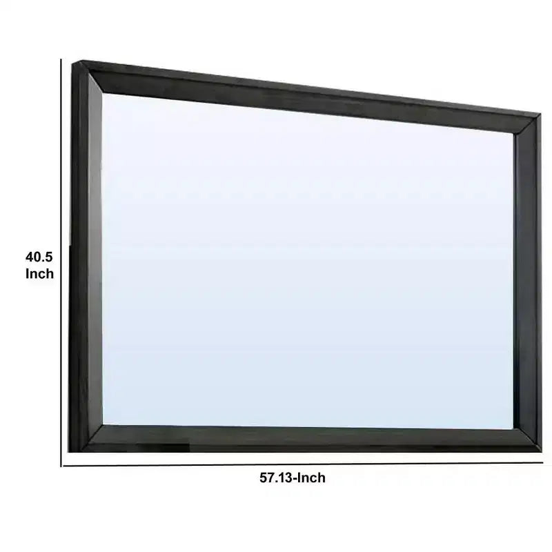 45-Inch Rectangular Wooden Frame Wall Mirror, Warm Gray, Contemporary Style
