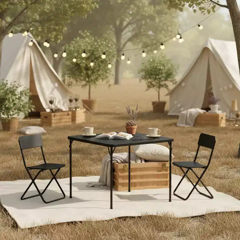 34-Inch Square Folding Table with Heavy-Duty PP Tabletop and Metal Frame, Portable