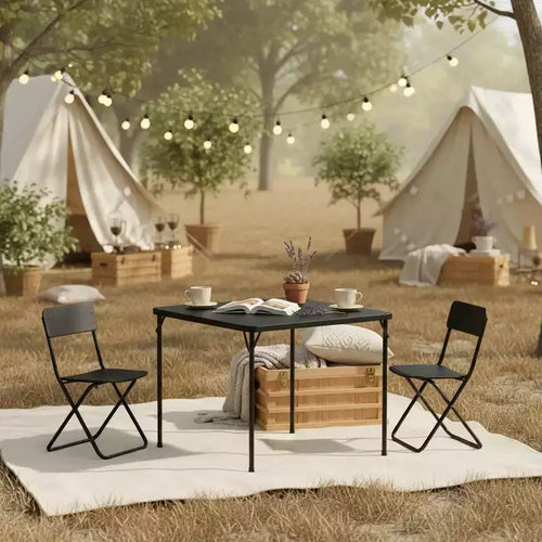 34-Inch Square Folding Table with Heavy-Duty PP Tabletop and Metal Frame, Portable