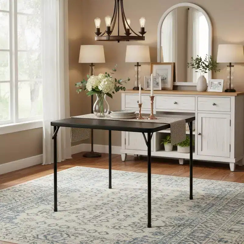 34-Inch Square Folding Table with Heavy-Duty PP Tabletop and Metal Frame, Portable