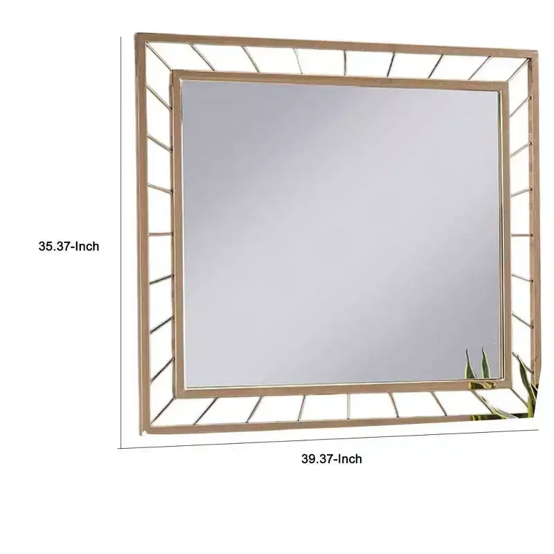 39-Inch Decorative Accent Wall Mirror with Gold-Plated Metal Frame, Contemporary Style