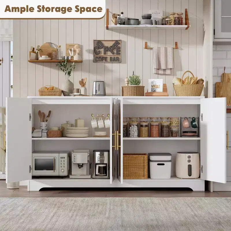 59-Inch Sideboard Buffet Cabinet with Rattan Doors, 2 Shelves, Anti-Tip Hardware