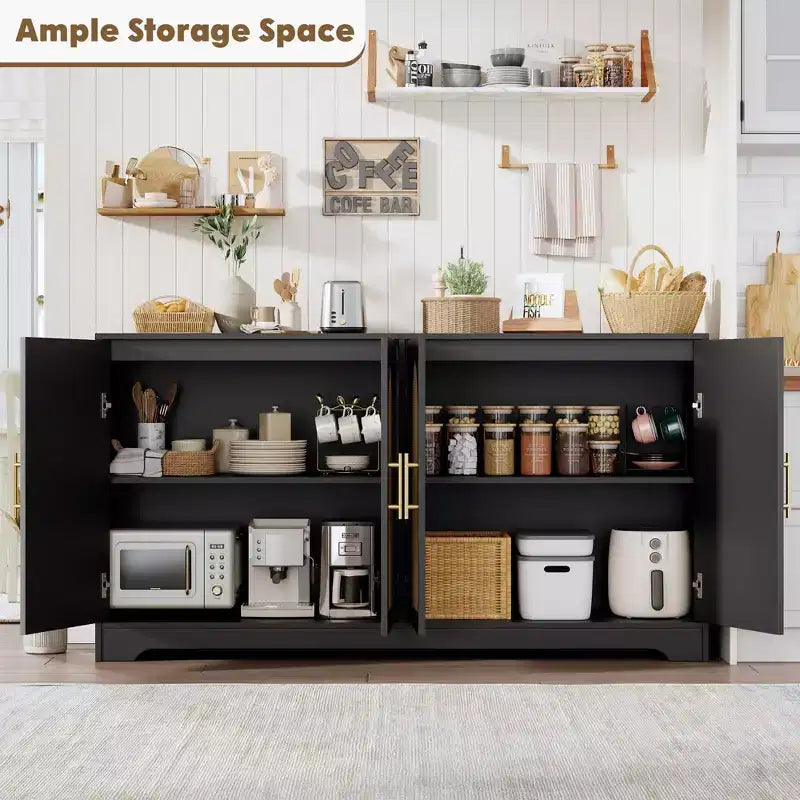 59-Inch Sideboard Buffet Cabinet with Rattan Doors, 2 Shelves, Anti-Tip Hardware