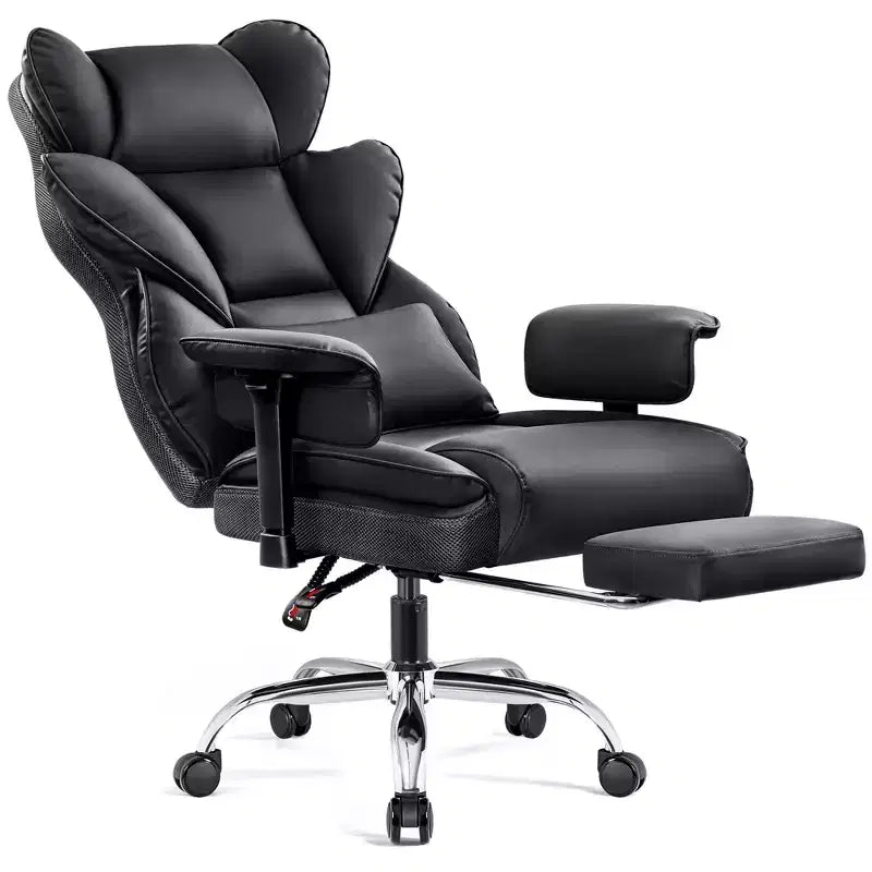 Large Executive PU Leather Office Chair with Adjustable Armrests, Footrest and Lumbar Support, High Back