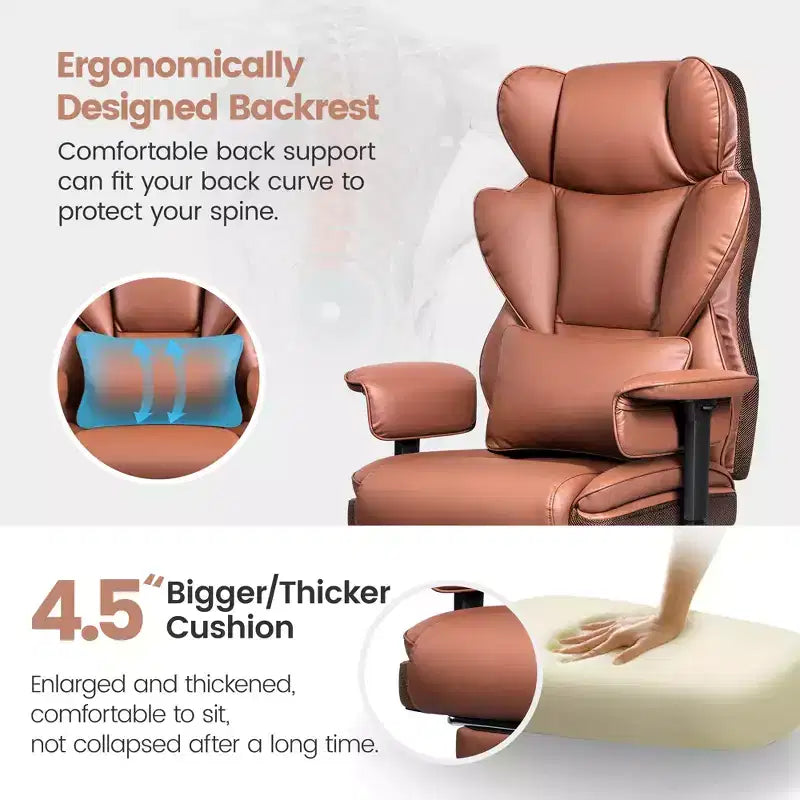 Large Executive PU Leather Office Chair with Adjustable Armrests, Footrest and Lumbar Support, High Back