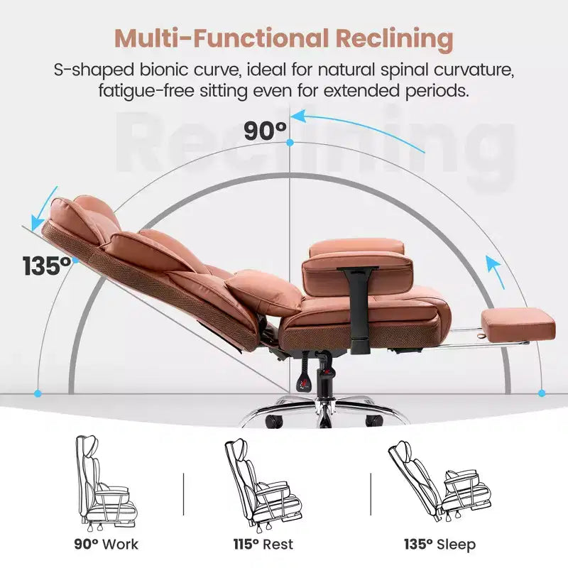 Large Executive PU Leather Office Chair with Adjustable Armrests, Footrest and Lumbar Support, High Back