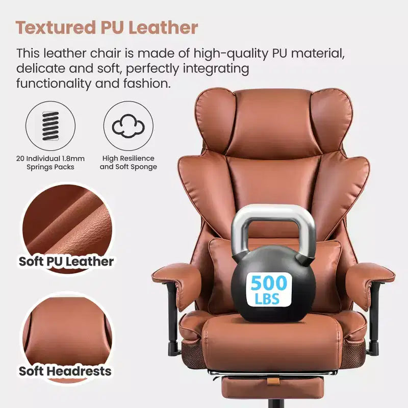 Large Executive PU Leather Office Chair with Adjustable Armrests, Footrest and Lumbar Support, High Back