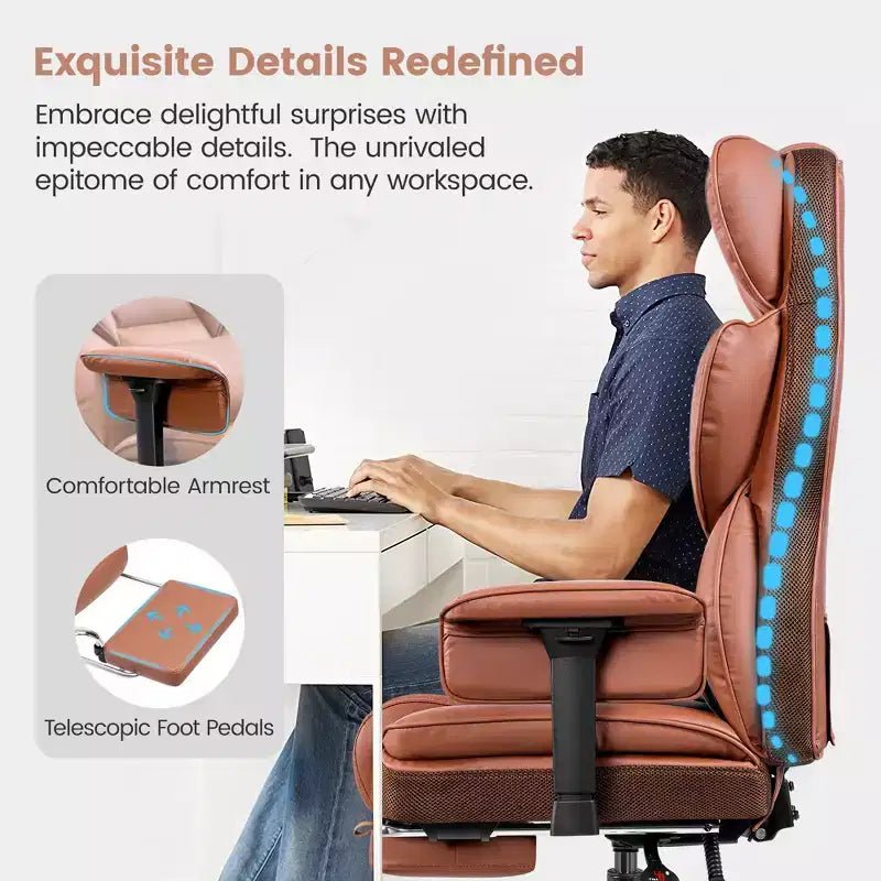 Large Executive PU Leather Office Chair with Adjustable Armrests, Footrest and Lumbar Support, High Back