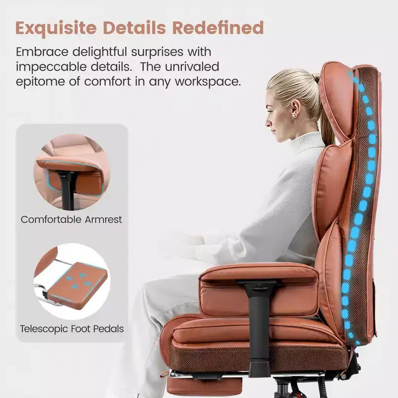 Large Executive PU Leather Office Chair with Adjustable Armrests, Footrest and Lumbar Support, High Back
