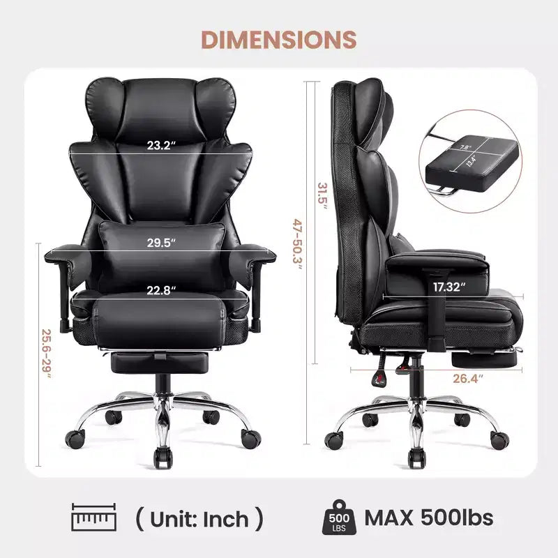 Large Executive PU Leather Office Chair with Adjustable Armrests, Footrest and Lumbar Support, High Back