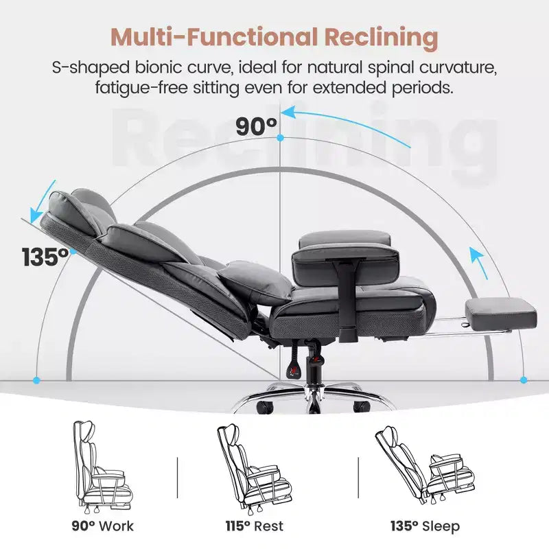Large Executive PU Leather Office Chair with Adjustable Armrests, Footrest and Lumbar Support, High Back