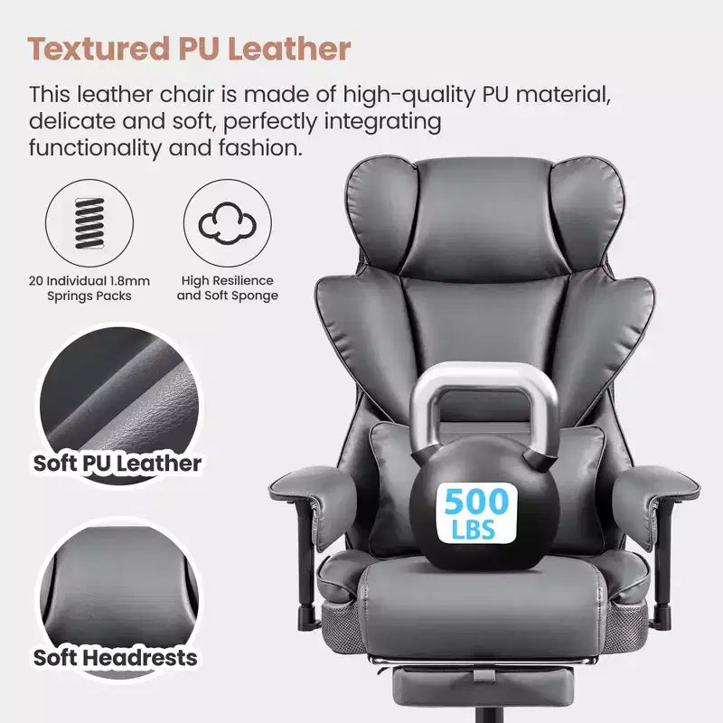 Large Executive PU Leather Office Chair with Adjustable Armrests, Footrest and Lumbar Support, High Back