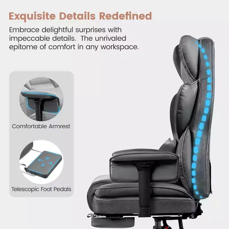 Large Executive PU Leather Office Chair with Adjustable Armrests, Footrest and Lumbar Support, High Back
