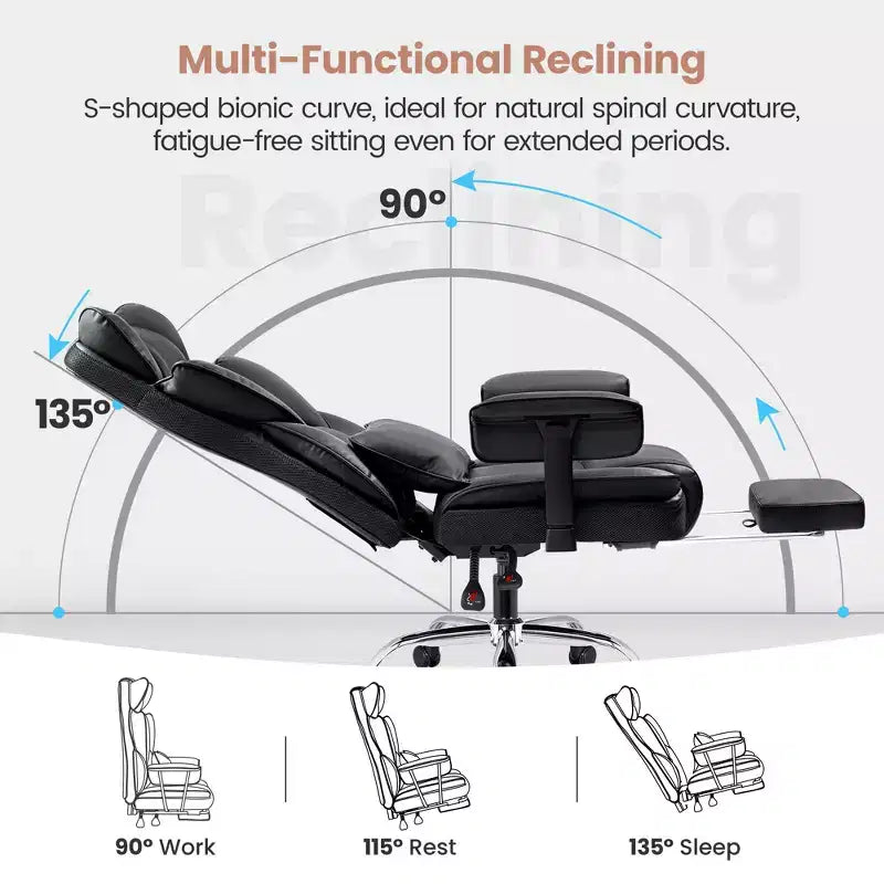 Large Executive PU Leather Office Chair with Adjustable Armrests, Footrest and Lumbar Support, High Back
