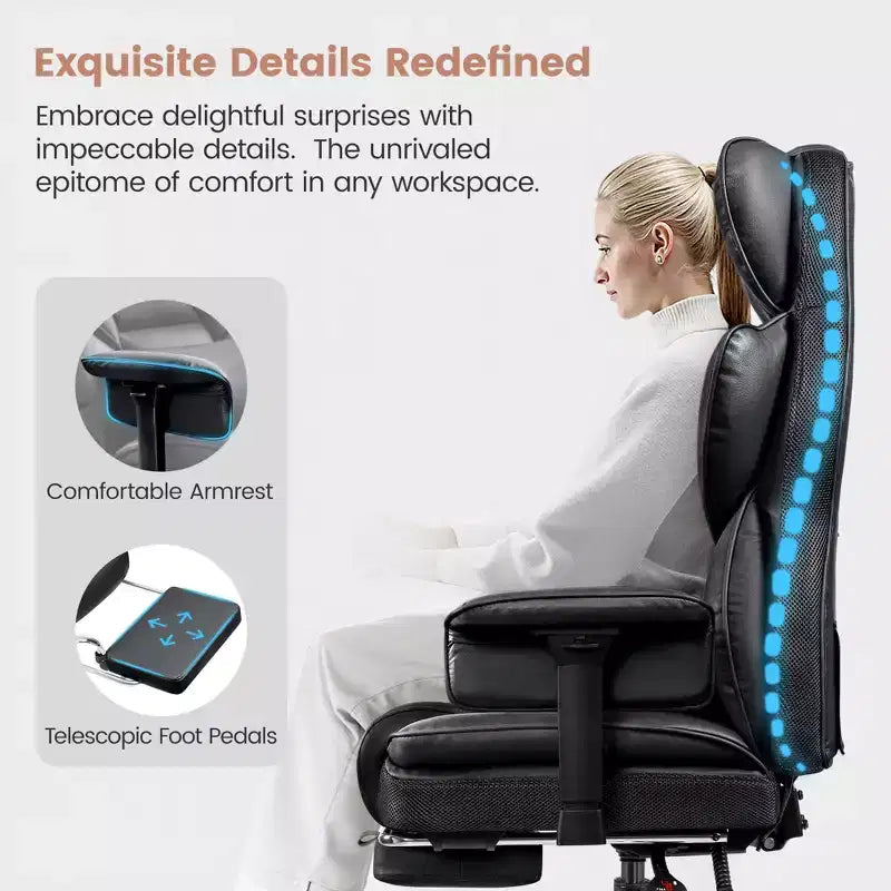 Large Executive PU Leather Office Chair with Adjustable Armrests, Footrest and Lumbar Support, High Back