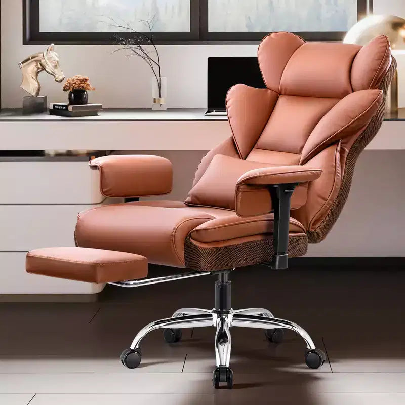 Large Executive PU Leather Office Chair with Adjustable Armrests, Footrest and Lumbar Support, High Back