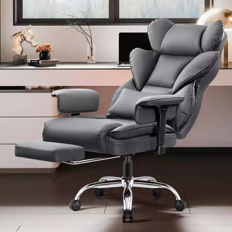 Large Executive PU Leather Office Chair with Adjustable Armrests, Footrest and Lumbar Support, High Back