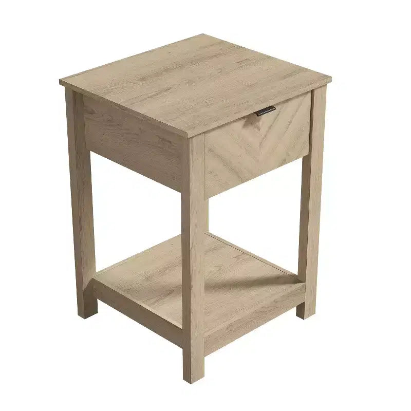 1-Drawer Nightstand with Open Shelf, Compact Bedside Table, 16.5 W x 15.4 D x 23.2 H