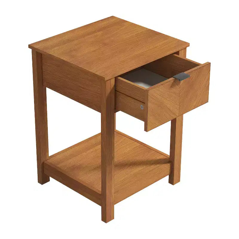 1-Drawer Nightstand with Open Shelf, Compact Bedside Table, 16.5 W x 15.4 D x 23.2 H