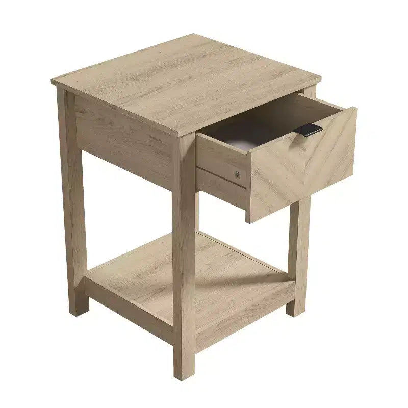 1-Drawer Nightstand with Open Shelf, Compact Bedside Table, 16.5 W x 15.4 D x 23.2 H