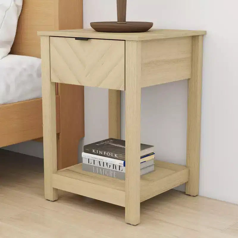 1-Drawer Nightstand with Open Shelf, Compact Bedside Table, 16.5 W x 15.4 D x 23.2 H