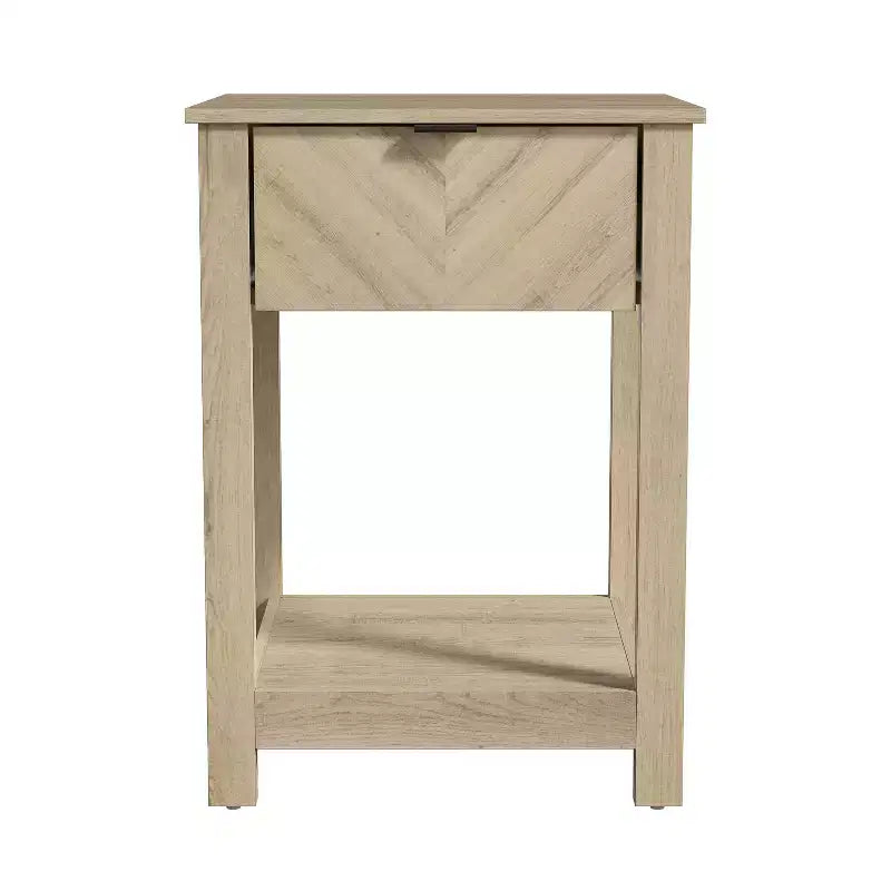 1-Drawer Nightstand with Open Shelf, Compact Bedside Table, 16.5 W x 15.4 D x 23.2 H