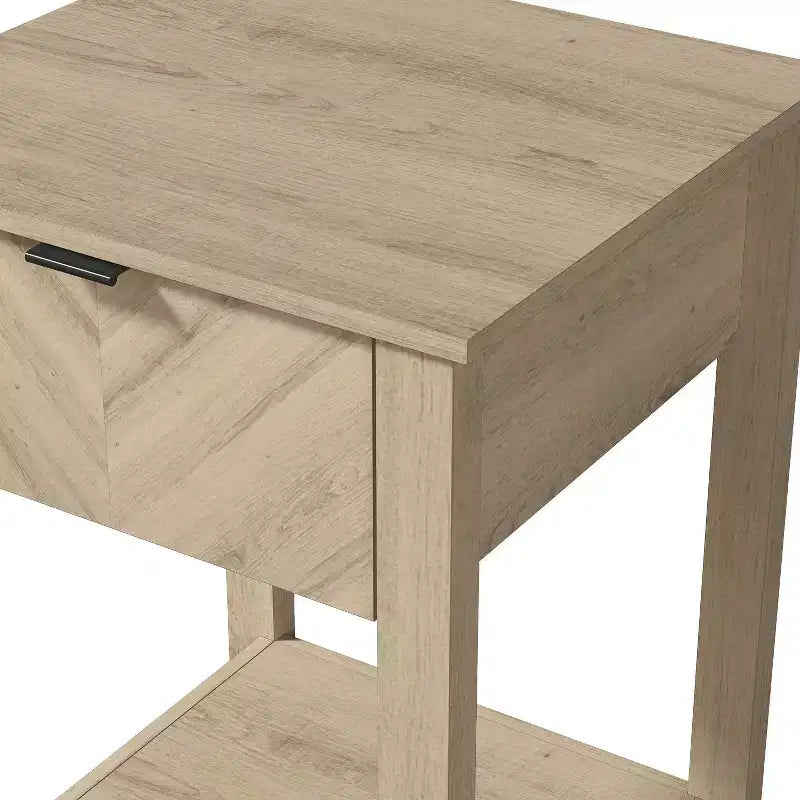 1-Drawer Nightstand with Open Shelf, Compact Bedside Table, 16.5 W x 15.4 D x 23.2 H