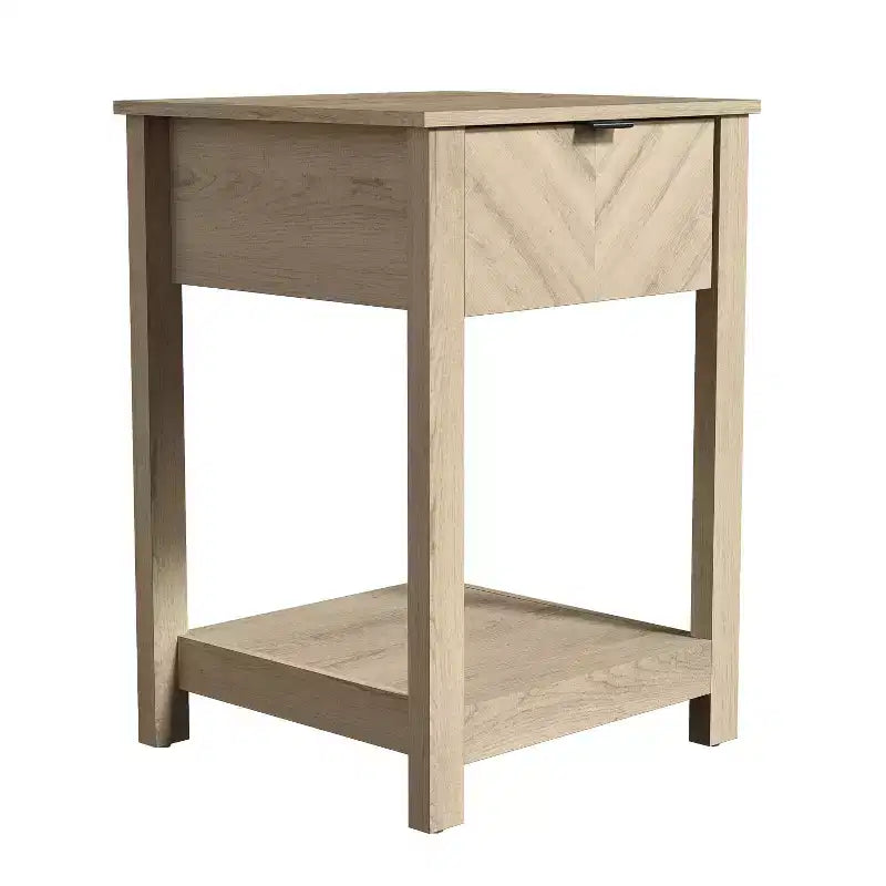 1-Drawer Nightstand with Open Shelf, Compact Bedside Table, 16.5 W x 15.4 D x 23.2 H