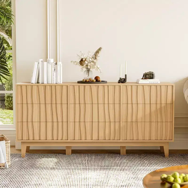 9-Drawer Wooden Dresser, 59-Inch Wide Chest of Drawers for Bedroom, Living Room and Hallway