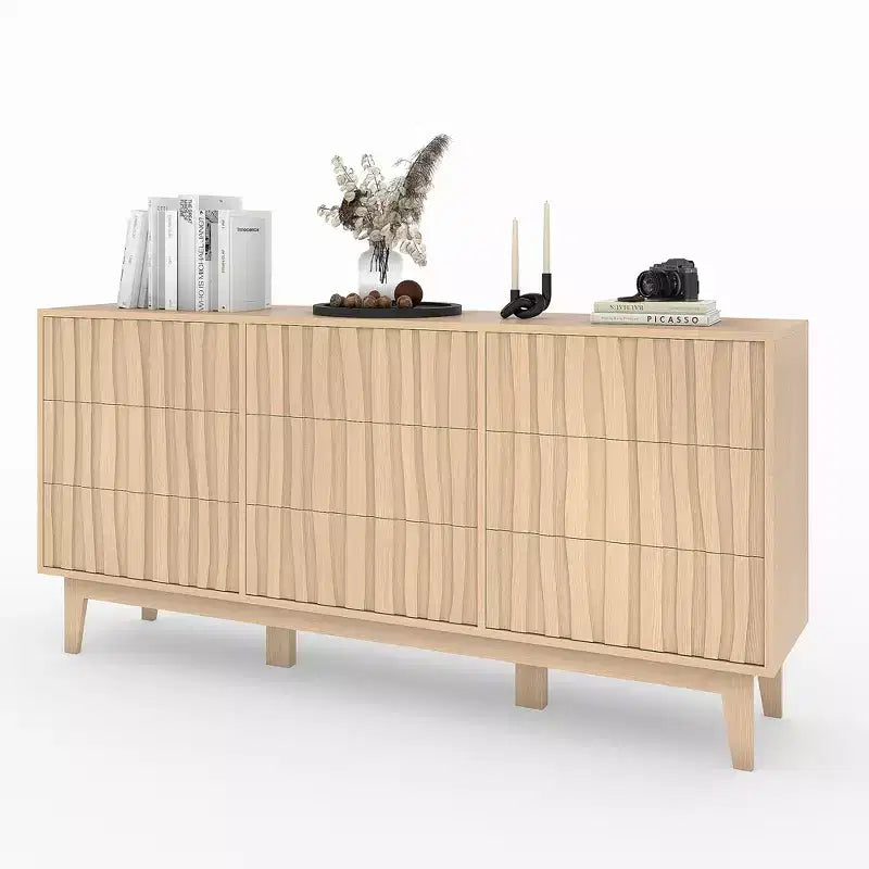 9-Drawer Wooden Dresser, 59-Inch Wide Chest of Drawers for Bedroom, Living Room and Hallway