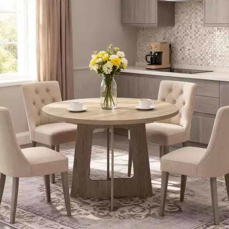 43-Inch Round Wood Dining Table for 4 with Cross Pedestal Base, No Chair