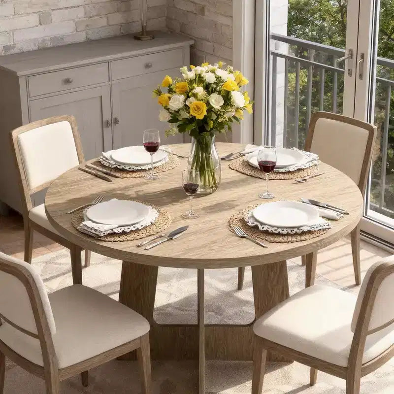 43-Inch Round Wood Dining Table for 4 with Cross Pedestal Base, No Chair