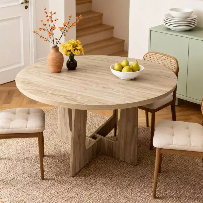 43-Inch Round Wood Dining Table for 4 with Cross Pedestal Base, No Chair