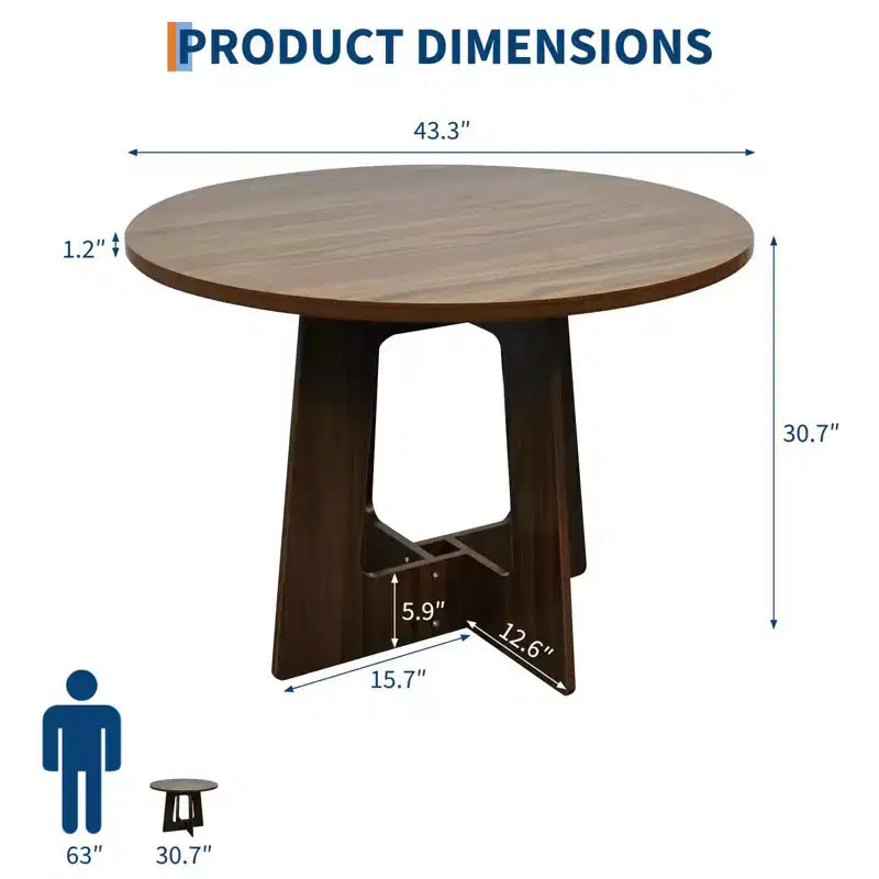 43-Inch Round Wood Dining Table for 4 with Cross Pedestal Base, No Chair