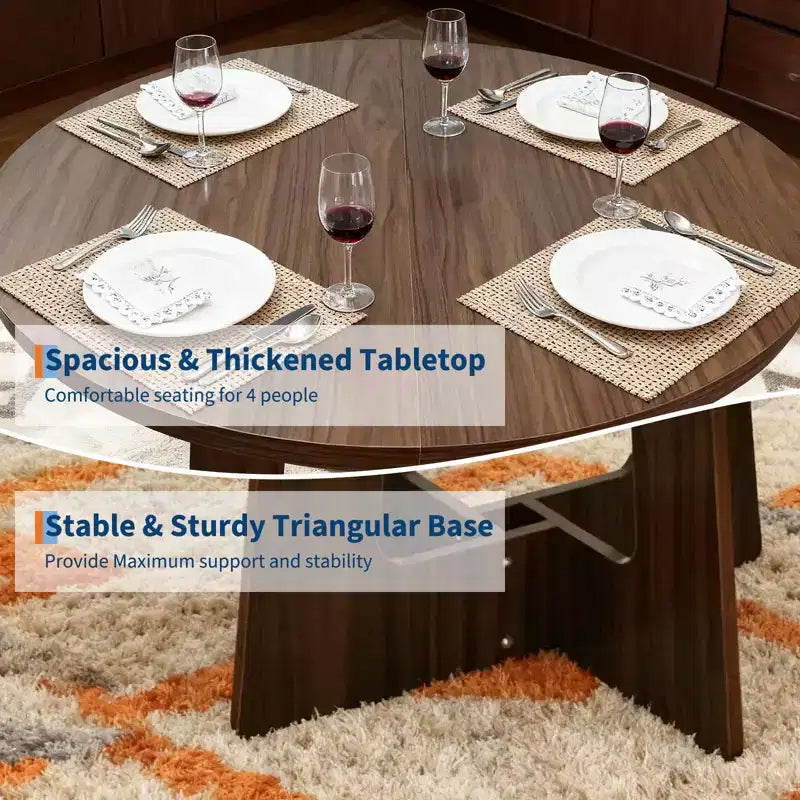 43-Inch Round Wood Dining Table for 4 with Cross Pedestal Base, No Chair