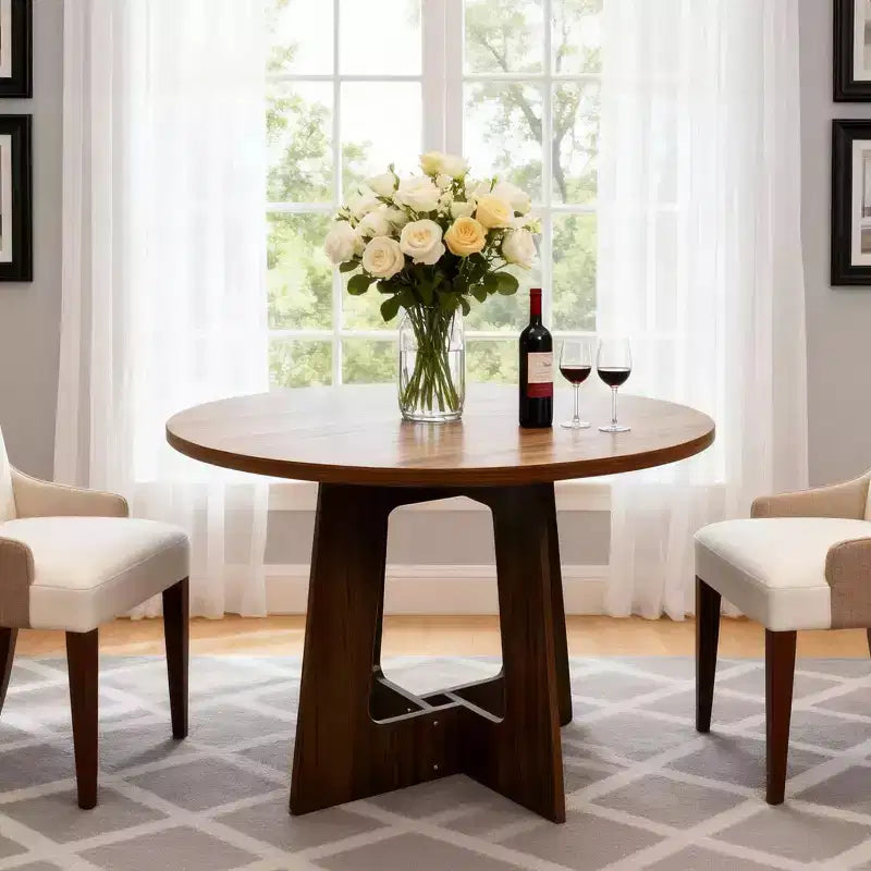 43-Inch Round Wood Dining Table for 4 with Cross Pedestal Base, No Chair