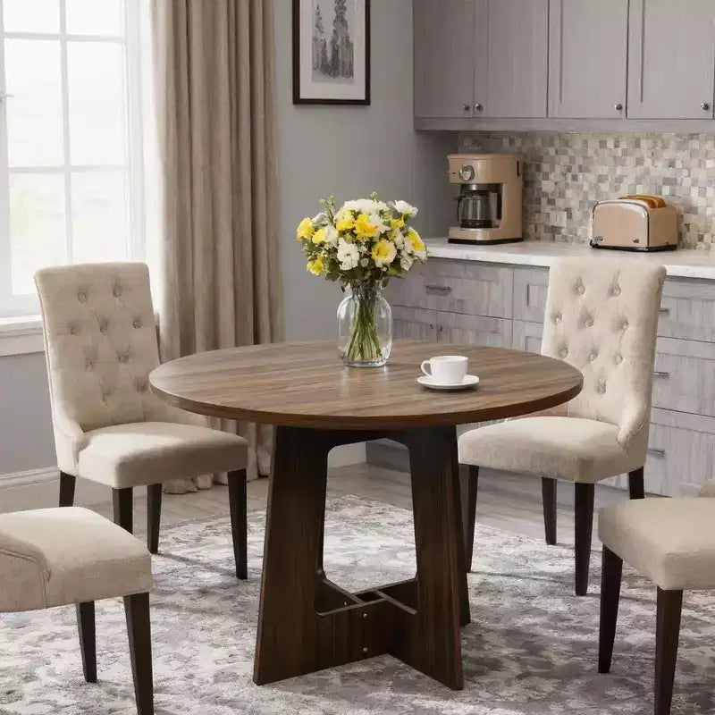43-Inch Round Wood Dining Table for 4 with Cross Pedestal Base, No Chair