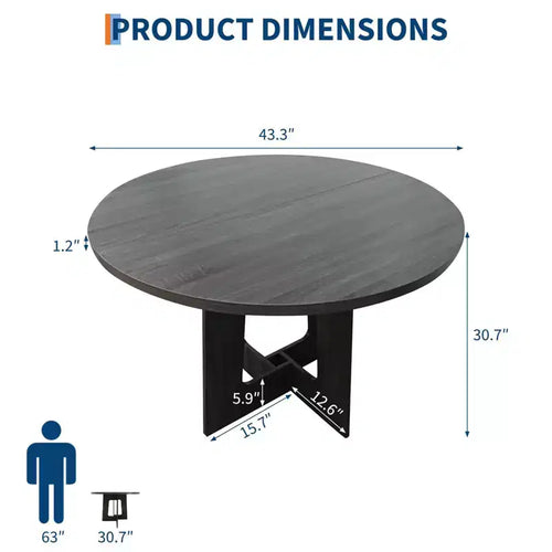 43-Inch Round Wood Dining Table for 4 with Cross Pedestal Base, No Chair