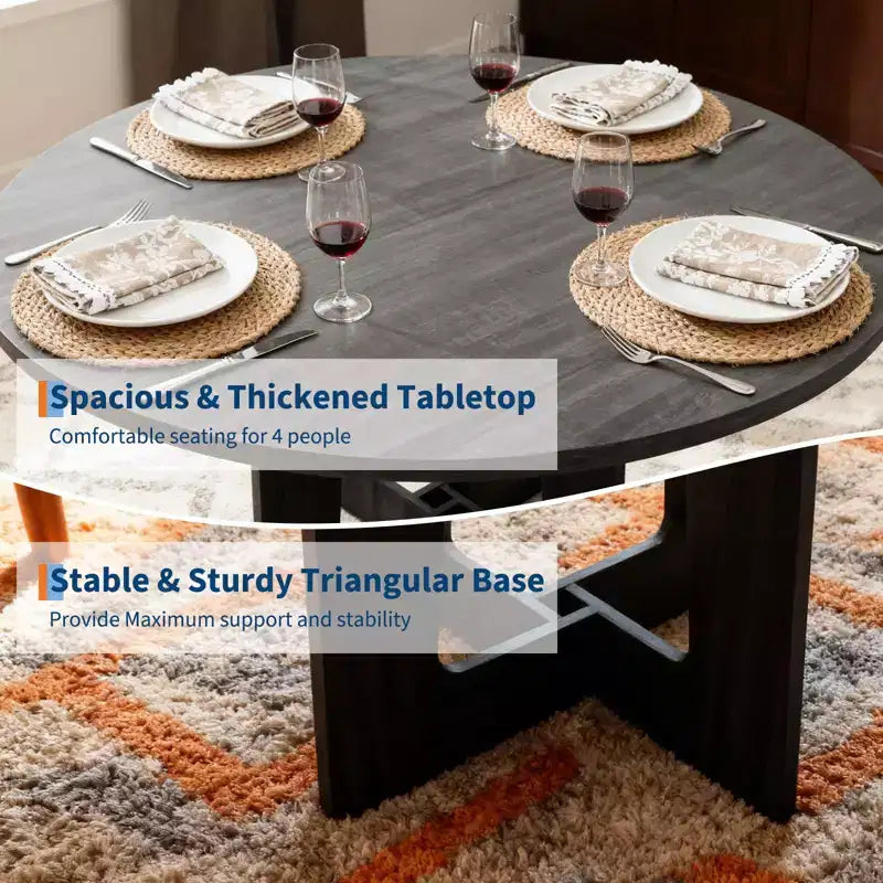 43-Inch Round Wood Dining Table for 4 with Cross Pedestal Base, No Chair