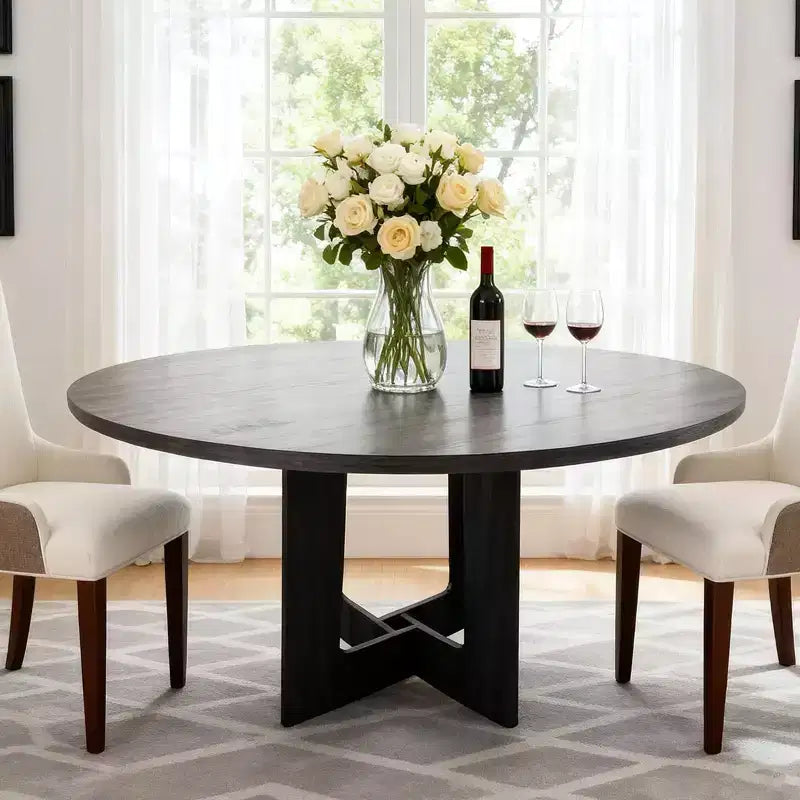 43-Inch Round Wood Dining Table for 4 with Cross Pedestal Base, No Chair