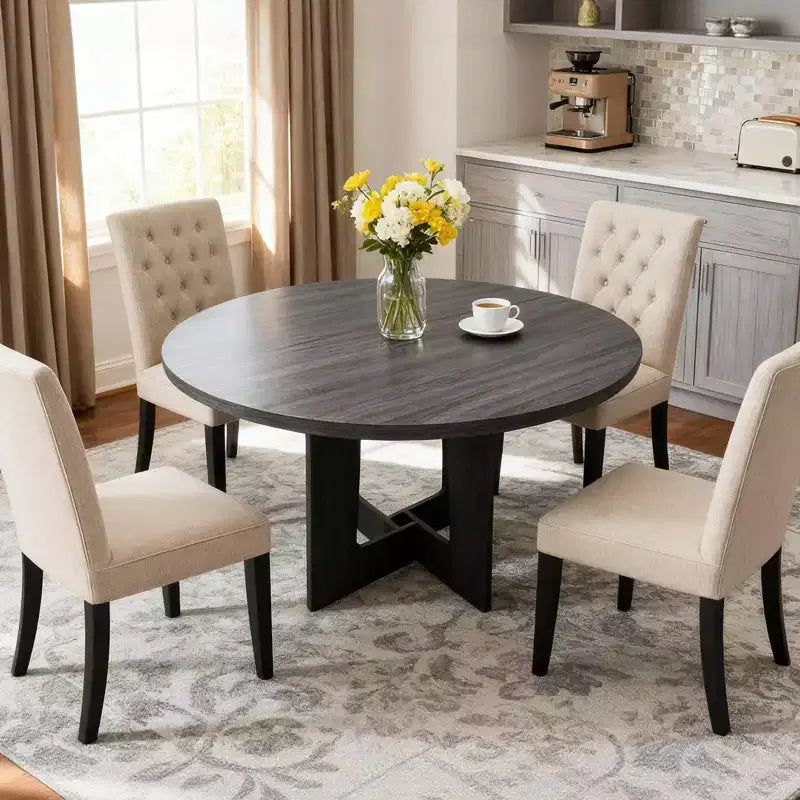 43-Inch Round Wood Dining Table for 4 with Cross Pedestal Base, No Chair
