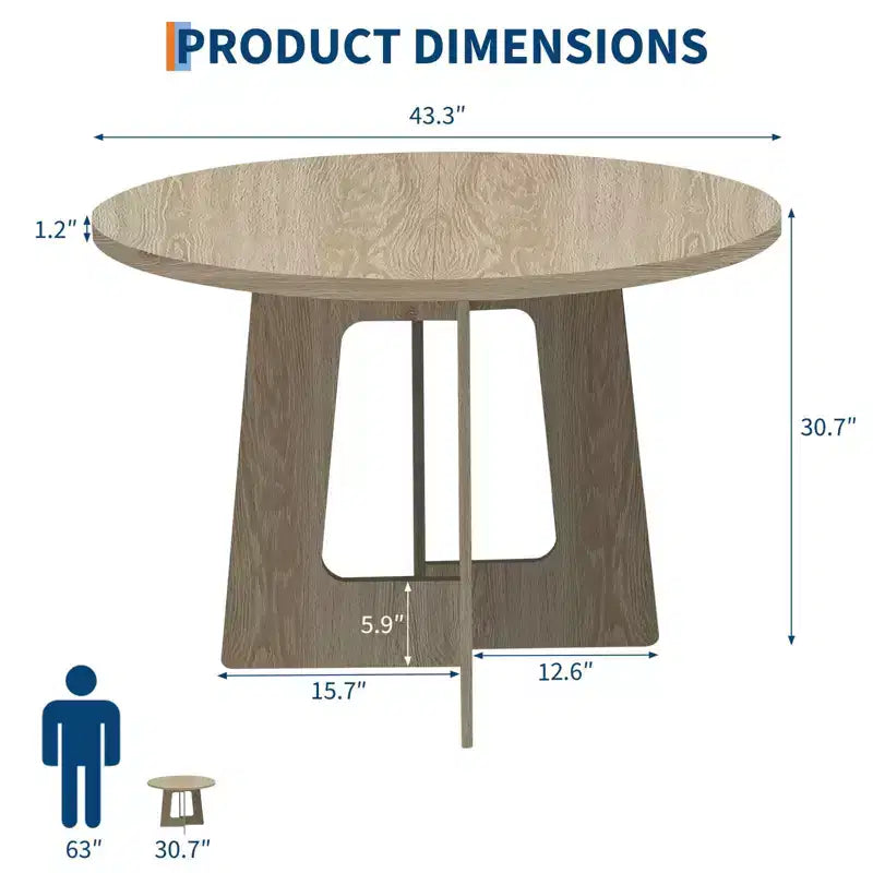 43-Inch Round Wood Dining Table for 4 with Cross Pedestal Base, No Chair