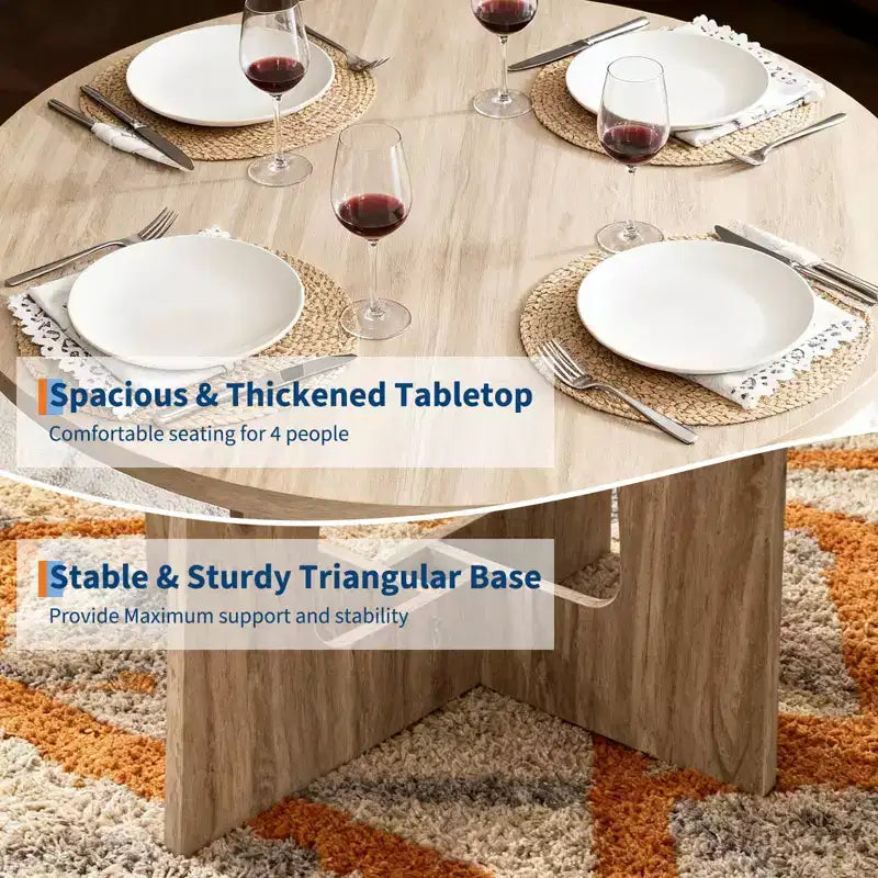 43-Inch Round Wood Dining Table for 4 with Cross Pedestal Base, No Chair