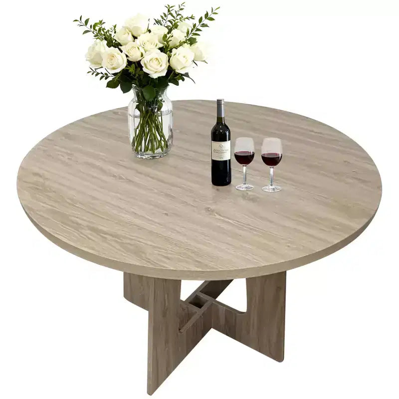 43-Inch Round Wood Dining Table for 4 with Cross Pedestal Base, No Chair